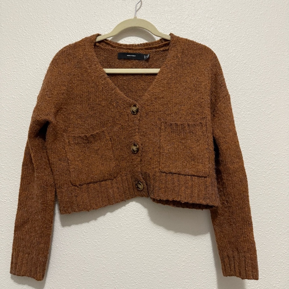 Vero Moda V-Neck Crop Cardigan - Brown - Size Small